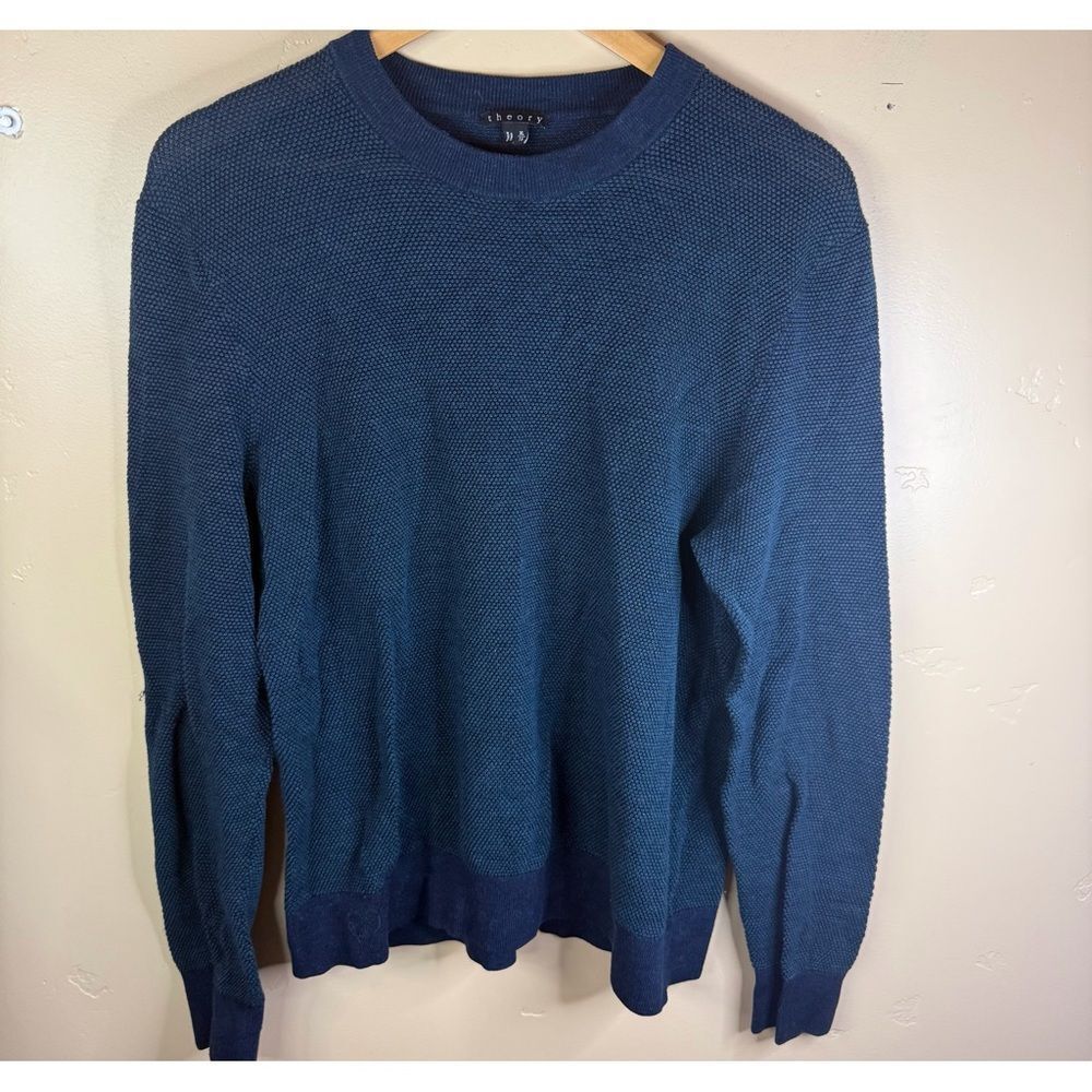 Theory Mens Wool Linen Blend Navy Textured Sweater Size XL Outdoor Preppy